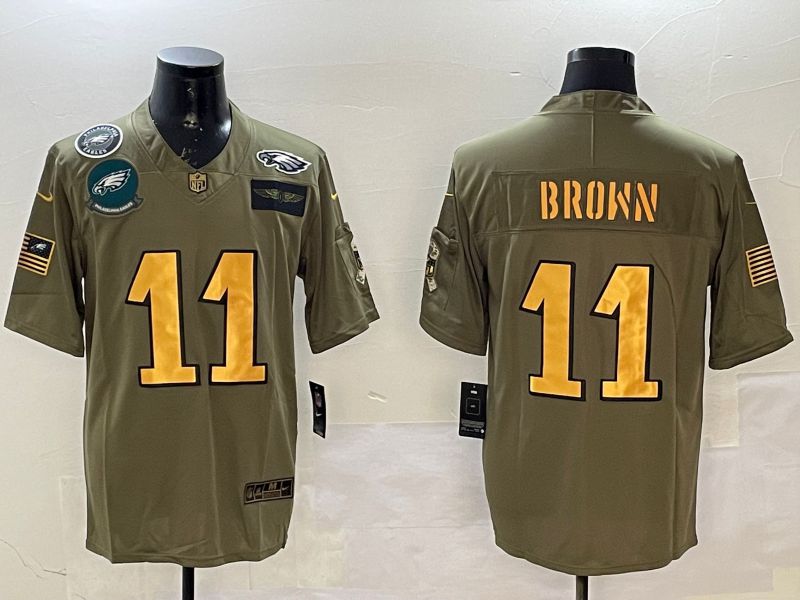 Men Philadelphia Eagles #11 Brown Green gold 2025 Nike Vapor Limited NFL Jersey style 1